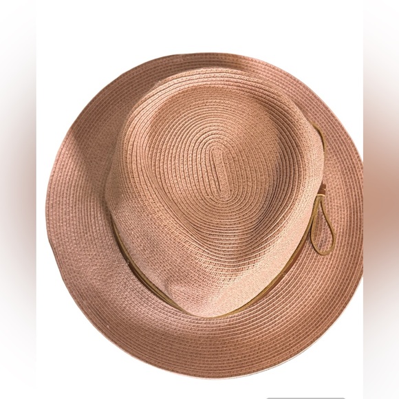 Anthropologie pink paper fedora hat made from paper soft boho suede tie - Picture 3 of 5